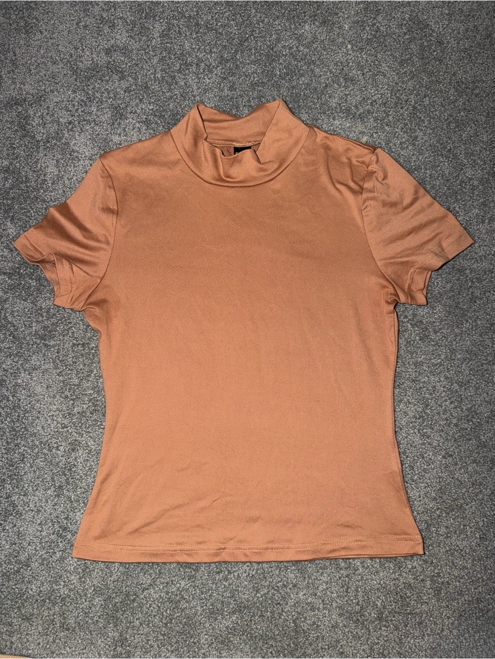 SHEIN Short Sleeve Mock Neck Top in Rust Brown